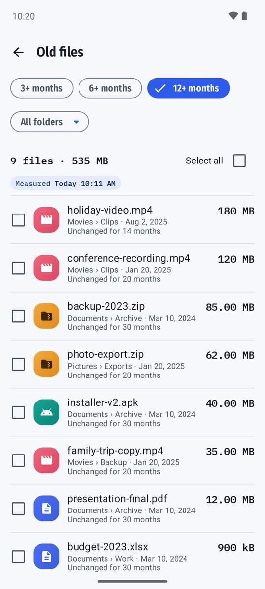 Old files, each showing how long it has been unchanged